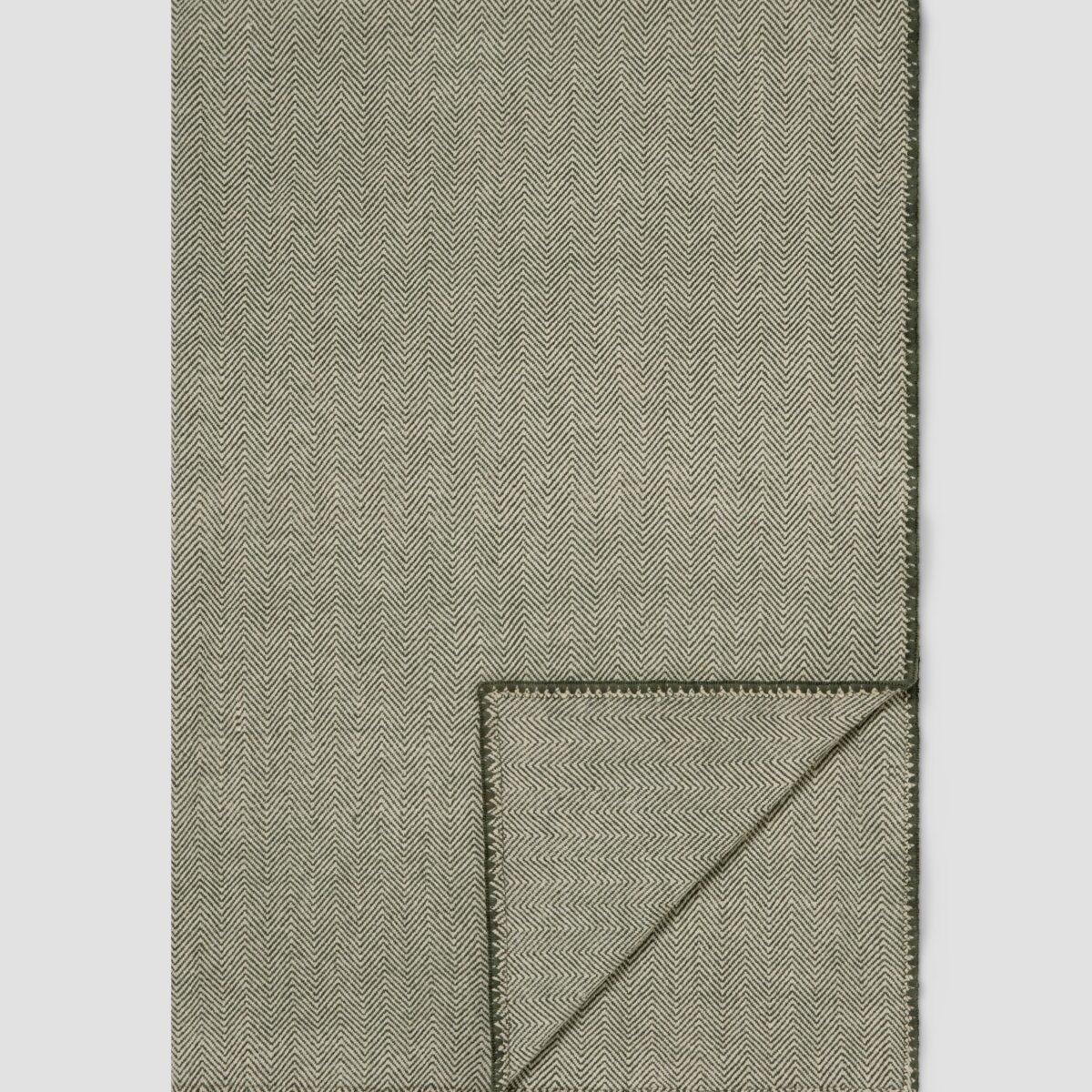 Fern Green Herringbone Wool Blanket - Oversized Cozy Throw