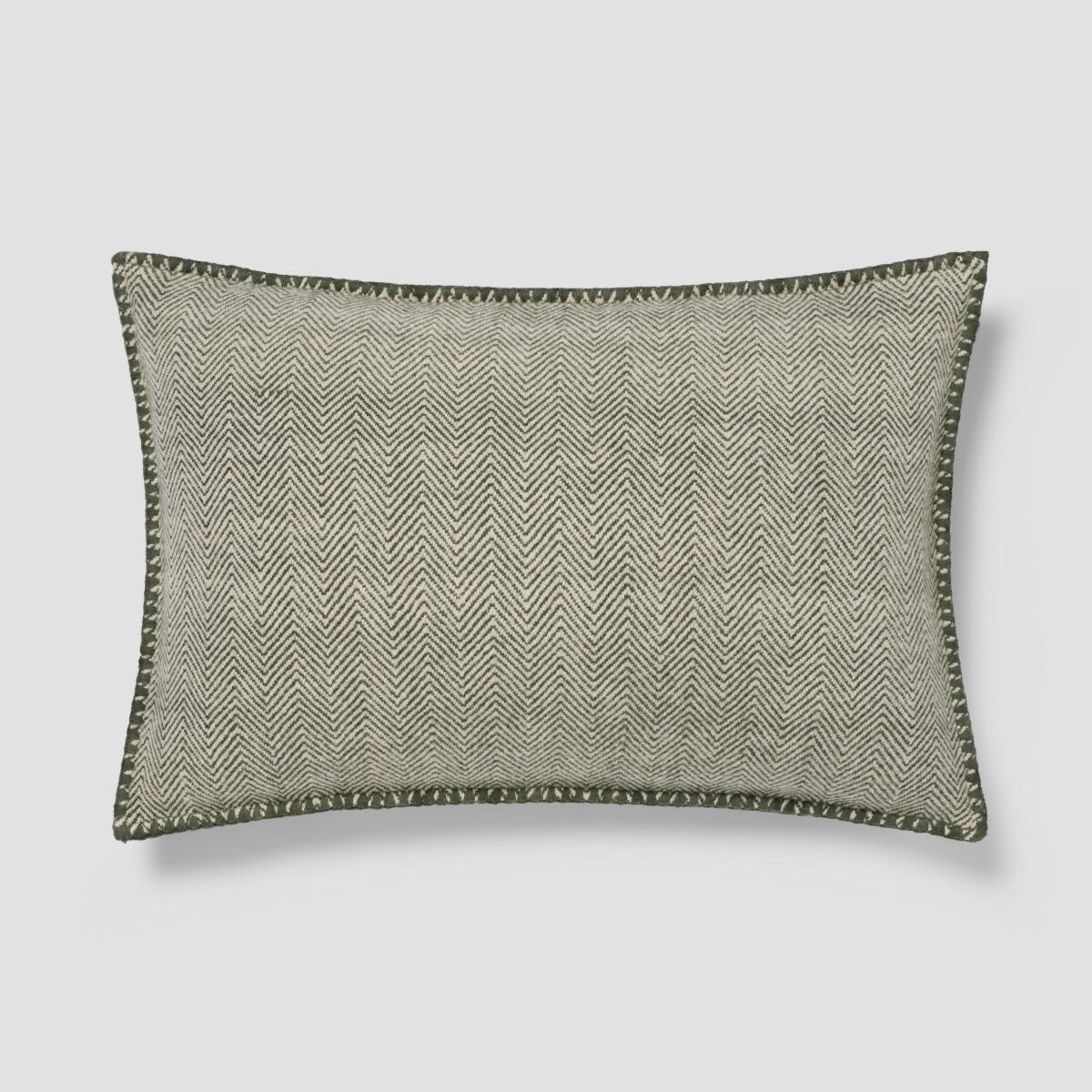 Fern Green Herringbone Wool Rectangle Cushion Cover - 16 x 24 in